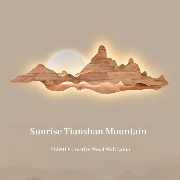 Stylish Sunrise Tianshan Mountain LED Wall Lamp - Modern Wooden Sconce for Living Room & Bedroom Decor