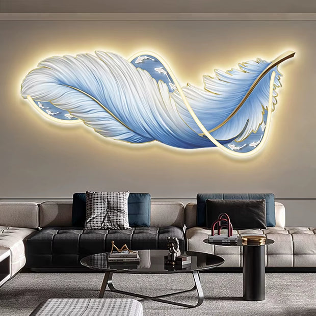 Luxury LED Feather Mural Light - Elegant Vertical Decorative Art for Living Room & Sofa Background