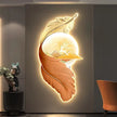 Elegant Wood Feather LED Wall Art for Living Room & Corridor Decor
