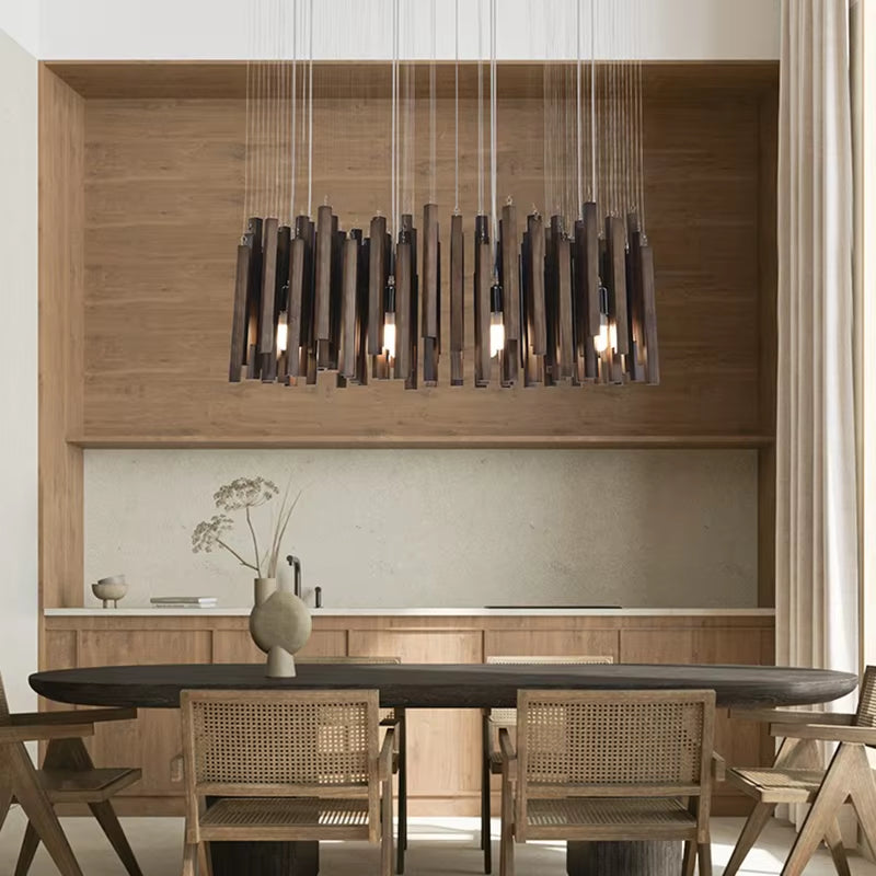 Exquisite Retro Solid Wood LED Pendant Chandelier - Perfect for Dining Rooms and Kitchens