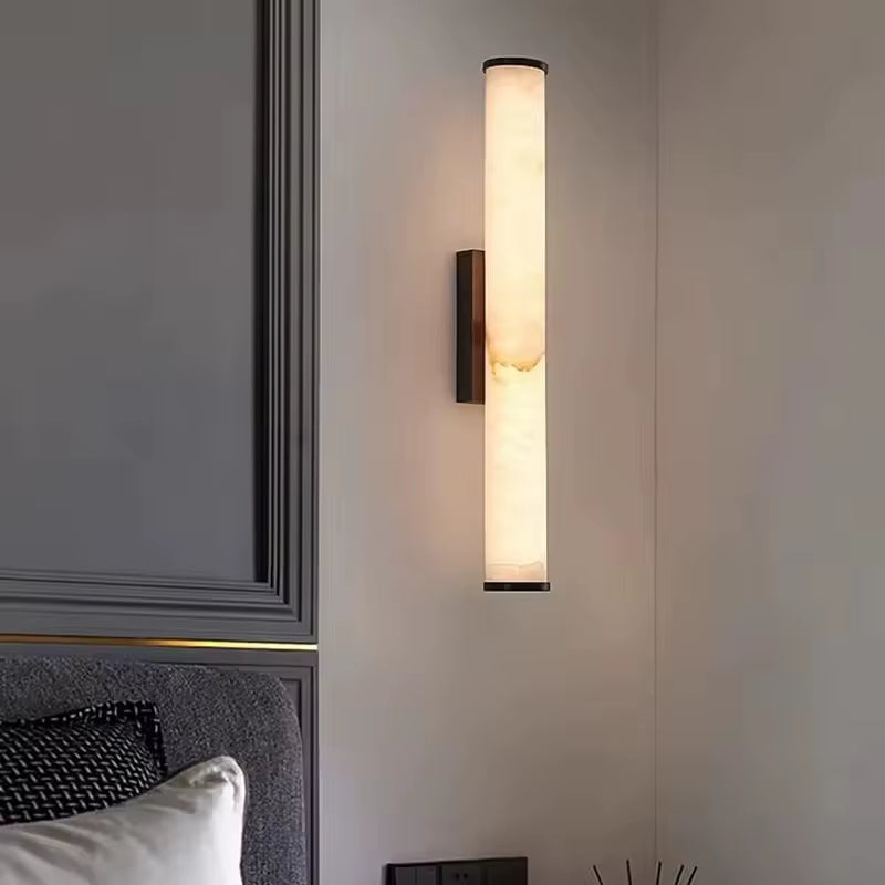 Luxury Cylindrical Natural Marble LED Wall Sconces - Elegant Art Deco Lighting for Dining Rooms and Bedrooms