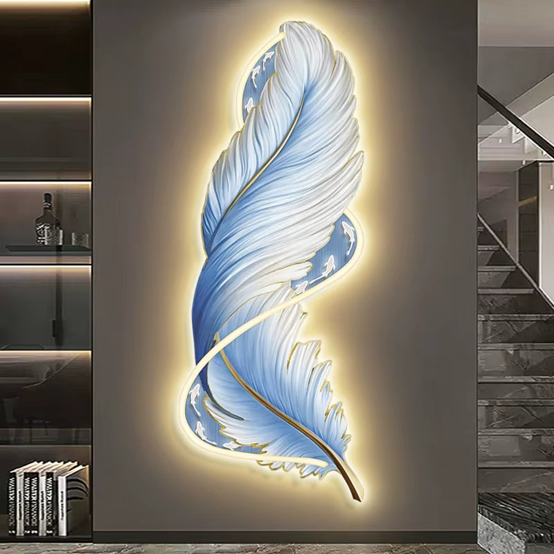 Luxury LED Feather Mural Light - Elegant Vertical Decorative Art for Living Room & Sofa Background