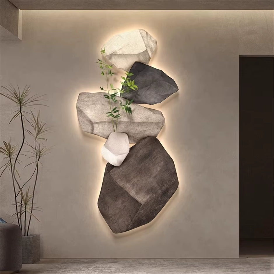3D Stone Mural LED Wall Lamp - Elegant Night Light for Living Room, Study, and Office Decor