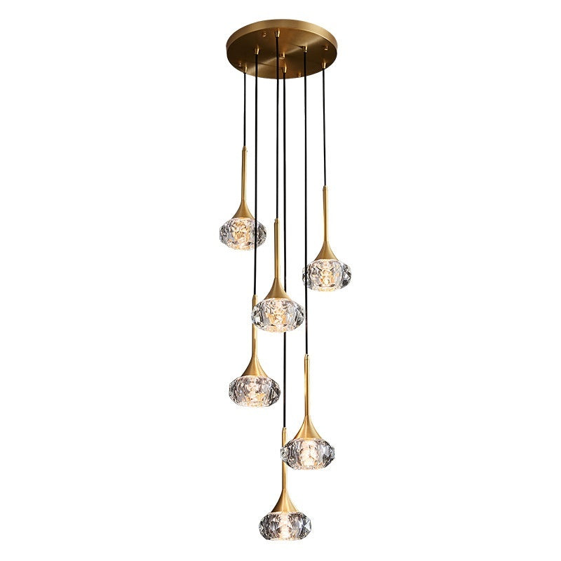 Copper Rotating Stairs Simple Modern Light Luxury Crystal Chandelier