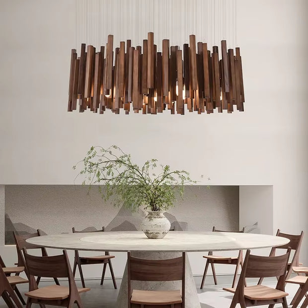 Exquisite Retro Solid Wood LED Pendant Chandelier - Perfect for Dining Rooms and Kitchens