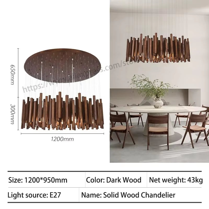 Exquisite Retro Solid Wood LED Pendant Chandelier - Perfect for Dining Rooms and Kitchens