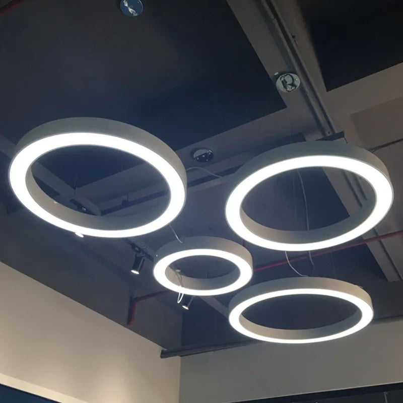 Modern Iron Art Circle Pendant Lights Minimalism Black White Metal Led Ring Light Office Living Room Decor Hanging Lamp Fixtures
