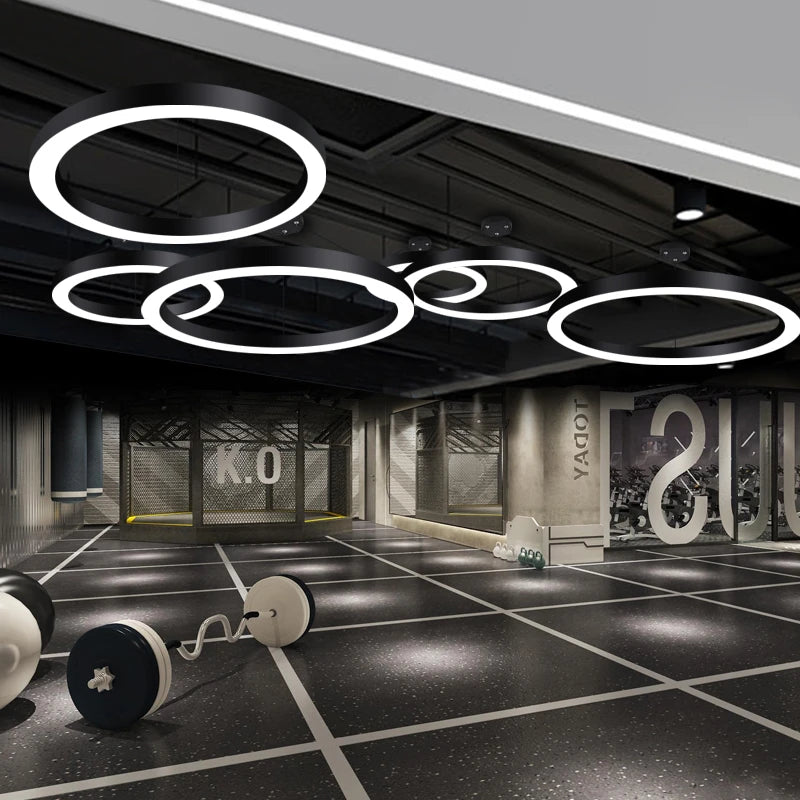 Modern Iron Art Circle Pendant Lights Minimalism Black White Metal Led Ring Light Office Living Room Decor Hanging Lamp Fixtures