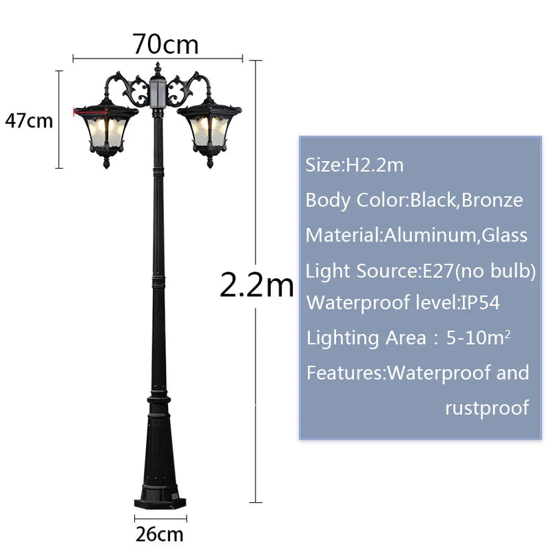 LED Street Lamp European Style Retro Waterproof Garden Lamp Outdoor Villa Lawn Community High Pole Landscape Lamp Street Light