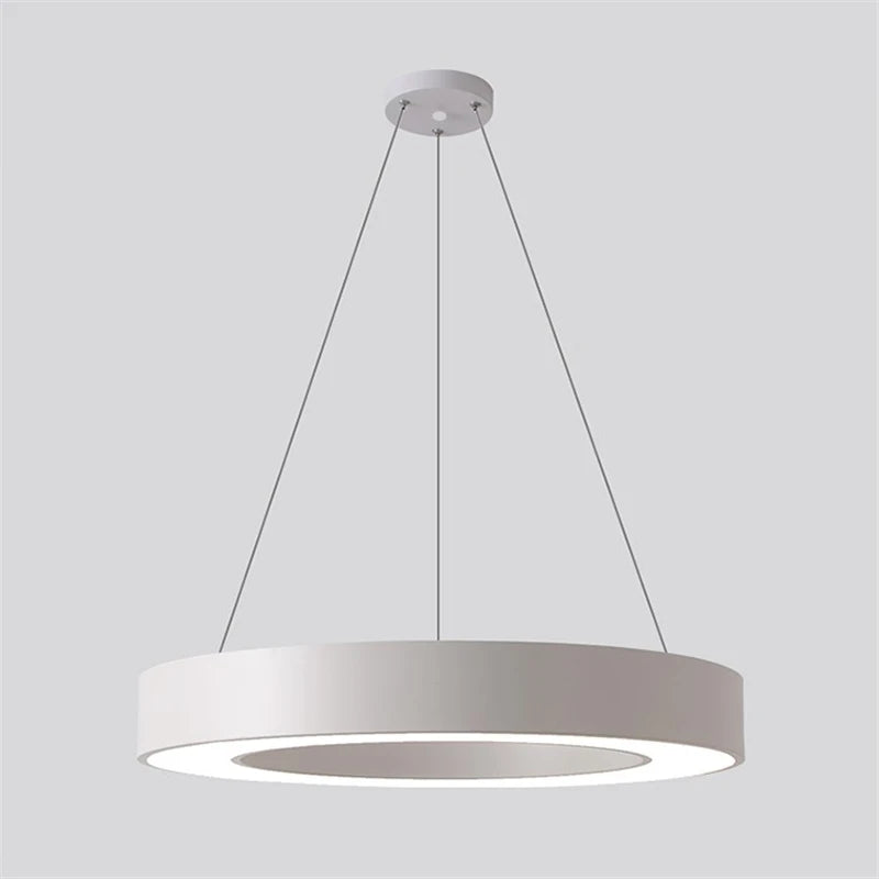 Modern Iron Art Circle Pendant Lights Minimalism Black White Metal Led Ring Light Office Living Room Decor Hanging Lamp Fixtures