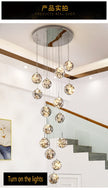 Modern LED Glass Ball Dimmable Chandelier Staircase Lustre Living Room Chandelier Lustre Home Decoration Ceiling Chandelier