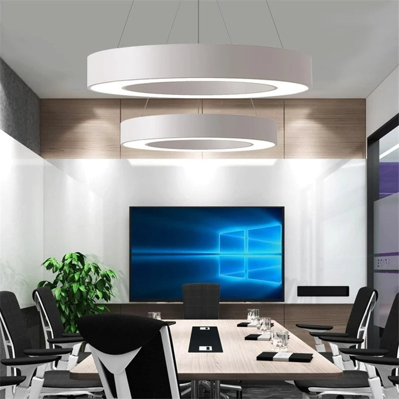 Modern Iron Art Circle Pendant Lights Minimalism Black White Metal Led Ring Light Office Living Room Decor Hanging Lamp Fixtures