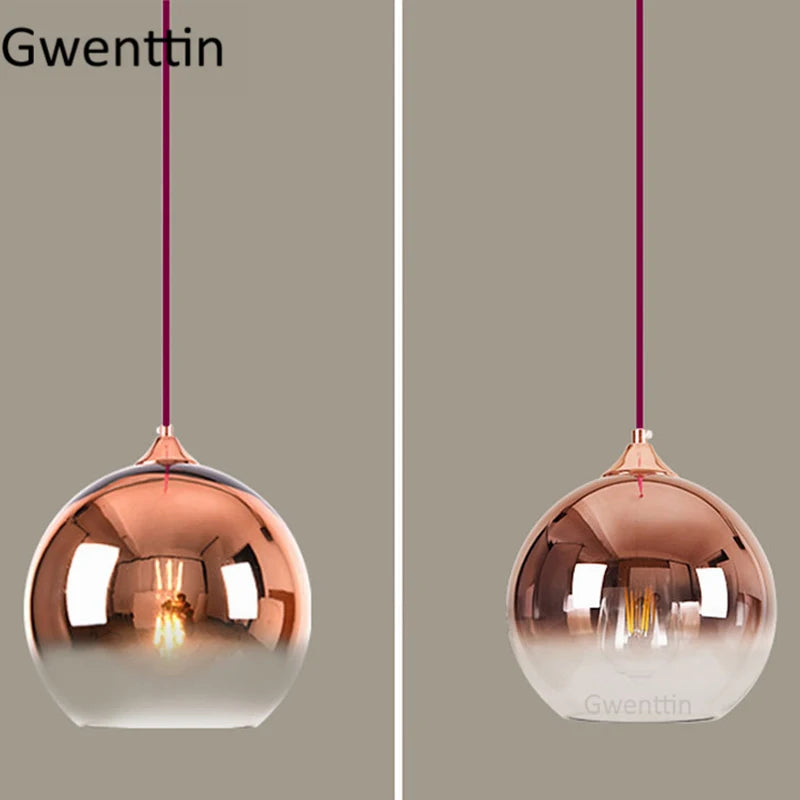Gold Led Pendant Lights Modern Mirror Glass Hanging Lamp for Living Room Bedroom Kitchen Light Fixtures Suspension Luminaire E27