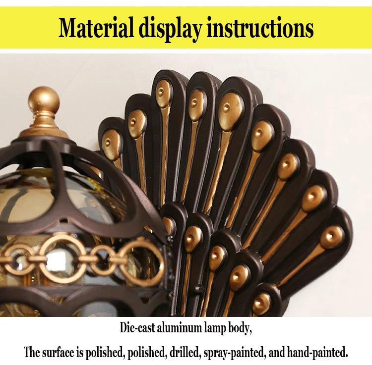 European Style Retro Peacock Wall Lamp Led Hotel Art Wall Lamp Balcony Villa Door Light Suitable For Indoor / Outdoor Lighting
