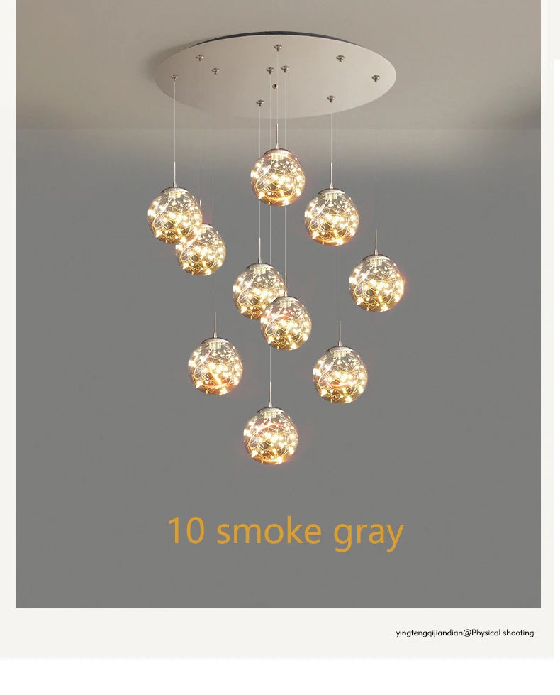 Modern LED Glass Ball Dimmable Chandelier Staircase Lustre Living Room Chandelier Lustre Home Decoration Ceiling Chandelier