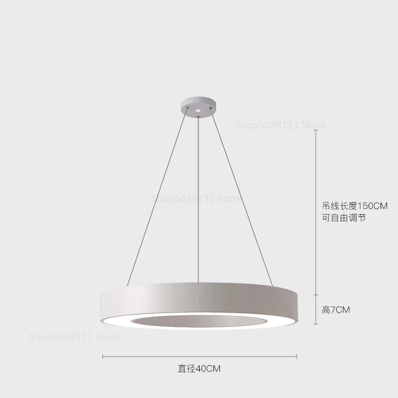 Modern Iron Art Circle Pendant Lights Minimalism Black White Metal Led Ring Light Office Living Room Decor Hanging Lamp Fixtures