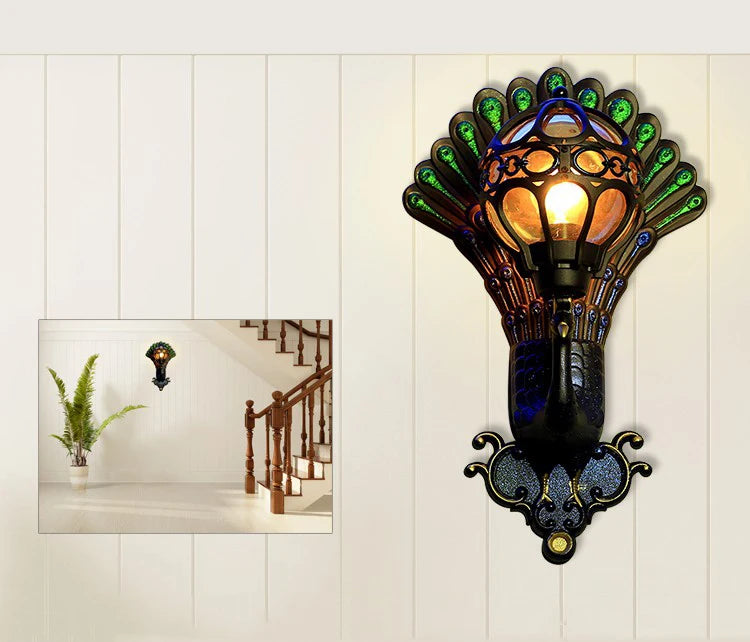 European Style Retro Peacock Wall Lamp Led Hotel Art Wall Lamp Balcony Villa Door Light Suitable For Indoor / Outdoor Lighting