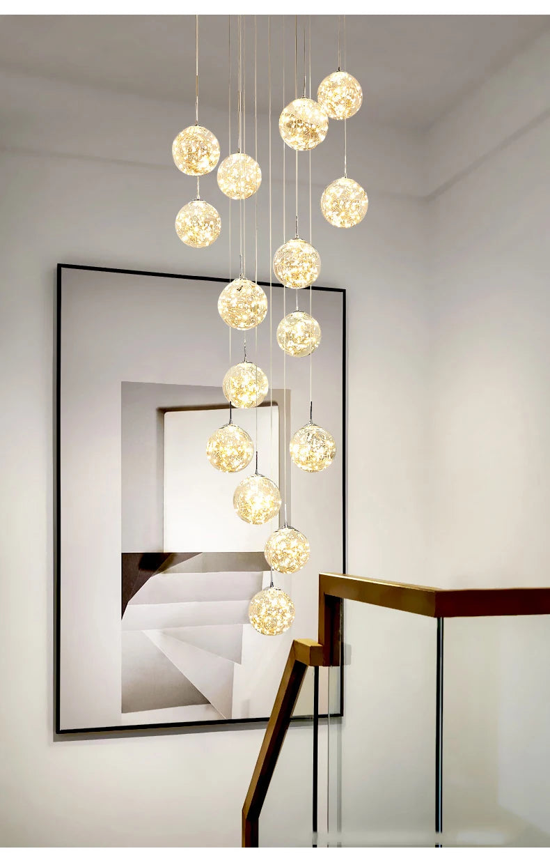 Modern LED Glass Ball Dimmable Chandelier Staircase Lustre Living Room Chandelier Lustre Home Decoration Ceiling Chandelier