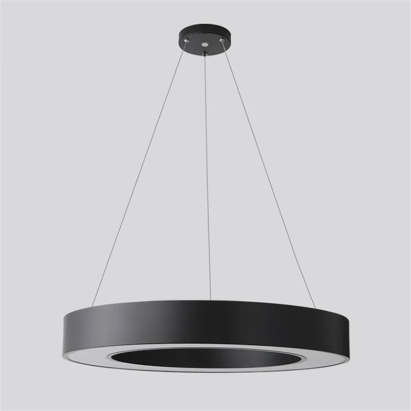 Modern Iron Art Circle Pendant Lights Minimalism Black White Metal Led Ring Light Office Living Room Decor Hanging Lamp Fixtures