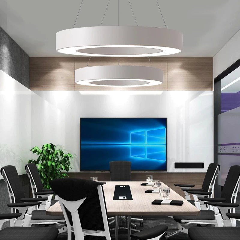 Modern Iron Art Circle Pendant Lights Minimalism Black White Metal Led Ring Light Office Living Room Decor Hanging Lamp Fixtures