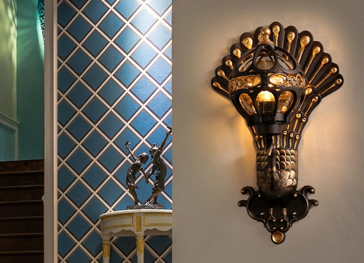 European Style Retro Peacock Wall Lamp Led Hotel Art Wall Lamp Balcony Villa Door Light Suitable For Indoor / Outdoor Lighting