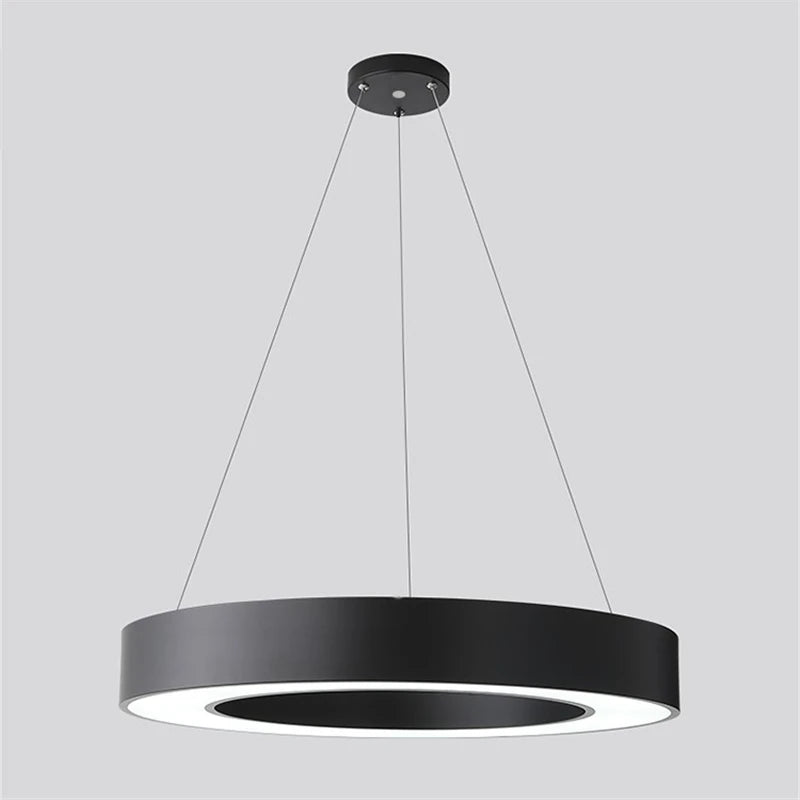 Modern Iron Art Circle Pendant Lights Minimalism Black White Metal Led Ring Light Office Living Room Decor Hanging Lamp Fixtures