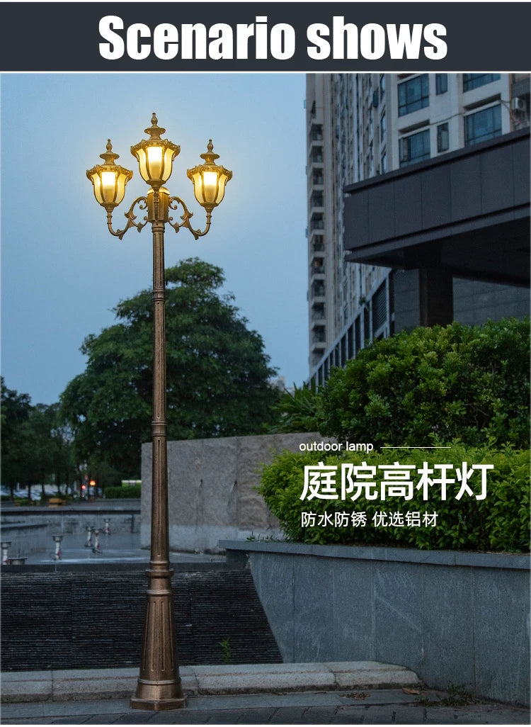 (H≈2.3M)Courtyard Street Lamp Community High Pole Lamp Outdoor Waterproof Lawn Lamp Villa Outdoor Retro Courtyard Lamp Landscape