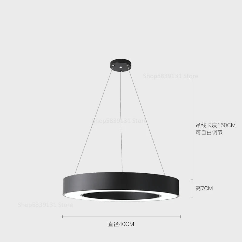 Modern Iron Art Circle Pendant Lights Minimalism Black White Metal Led Ring Light Office Living Room Decor Hanging Lamp Fixtures