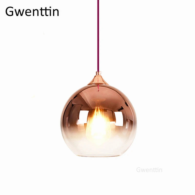 Gold Led Pendant Lights Modern Mirror Glass Hanging Lamp for Living Room Bedroom Kitchen Light Fixtures Suspension Luminaire E27