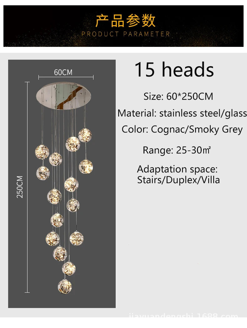 Modern LED Glass Ball Dimmable Chandelier Staircase Lustre Living Room Chandelier Lustre Home Decoration Ceiling Chandelier