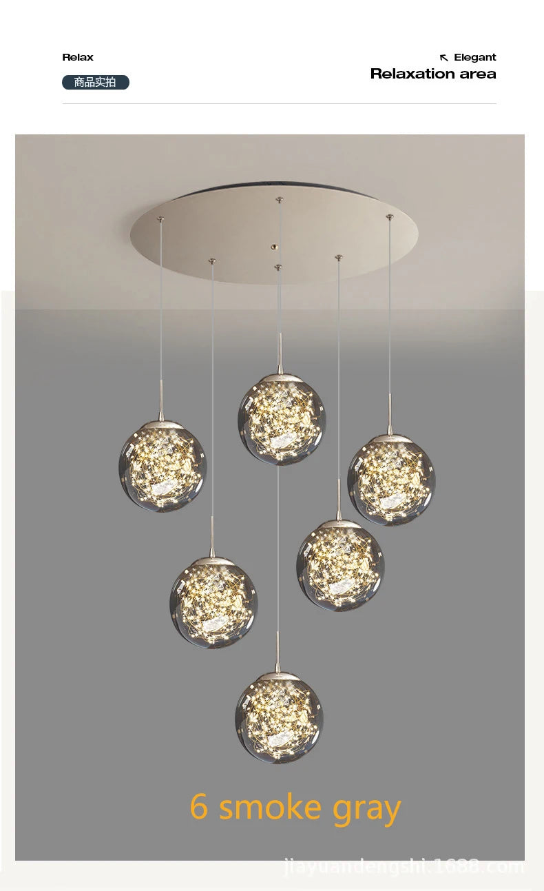 Modern LED Glass Ball Dimmable Chandelier Staircase Lustre Living Room Chandelier Lustre Home Decoration Ceiling Chandelier