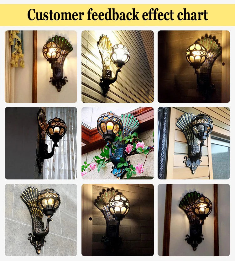 European Style Retro Peacock Wall Lamp Led Hotel Art Wall Lamp Balcony Villa Door Light Suitable For Indoor / Outdoor Lighting