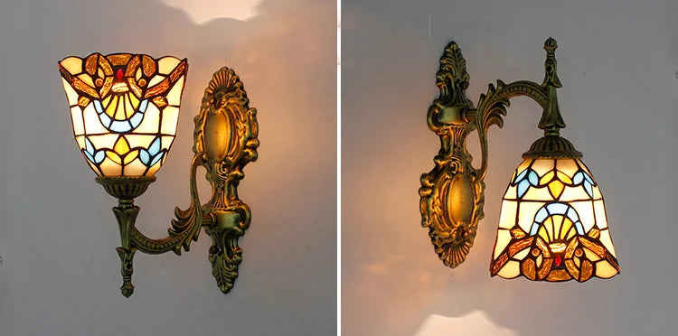 Artpad Stained Glass Lampshade Batterfly Pyramid Art Wall Lamp Led Bedside Study Asile Wall Mounted Lamp Up Or Down Lighting