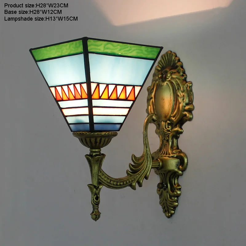 Artpad Stained Glass Lampshade Batterfly Pyramid Art Wall Lamp Led Bedside Study Asile Wall Mounted Lamp Up Or Down Lighting