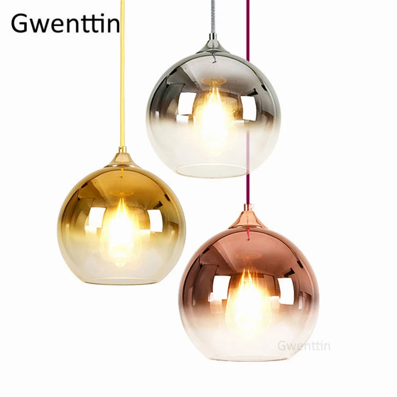 Gold Led Pendant Lights Modern Mirror Glass Hanging Lamp for Living Room Bedroom Kitchen Light Fixtures Suspension Luminaire E27