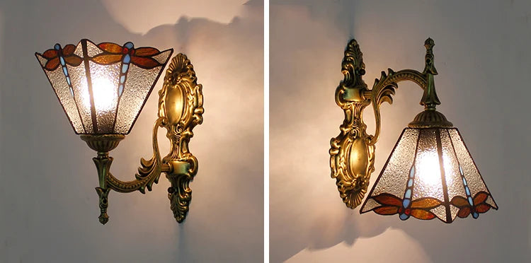 Artpad Stained Glass Lampshade Batterfly Pyramid Art Wall Lamp Led Bedside Study Asile Wall Mounted Lamp Up Or Down Lighting