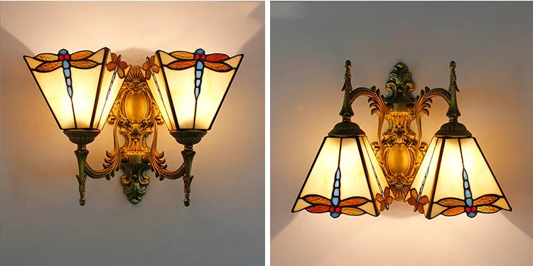 Artpad Stained Glass Lampshade Batterfly Pyramid Art Wall Lamp Led Bedside Study Asile Wall Mounted Lamp Up Or Down Lighting