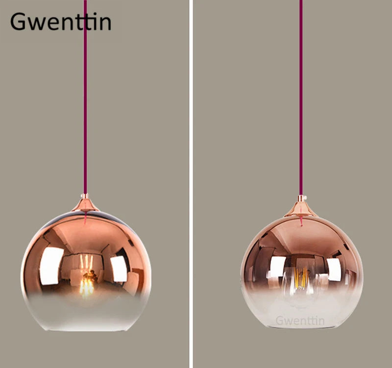 Gold Led Pendant Lights Modern Mirror Glass Hanging Lamp for Living Room Bedroom Kitchen Light Fixtures Suspension Luminaire E27