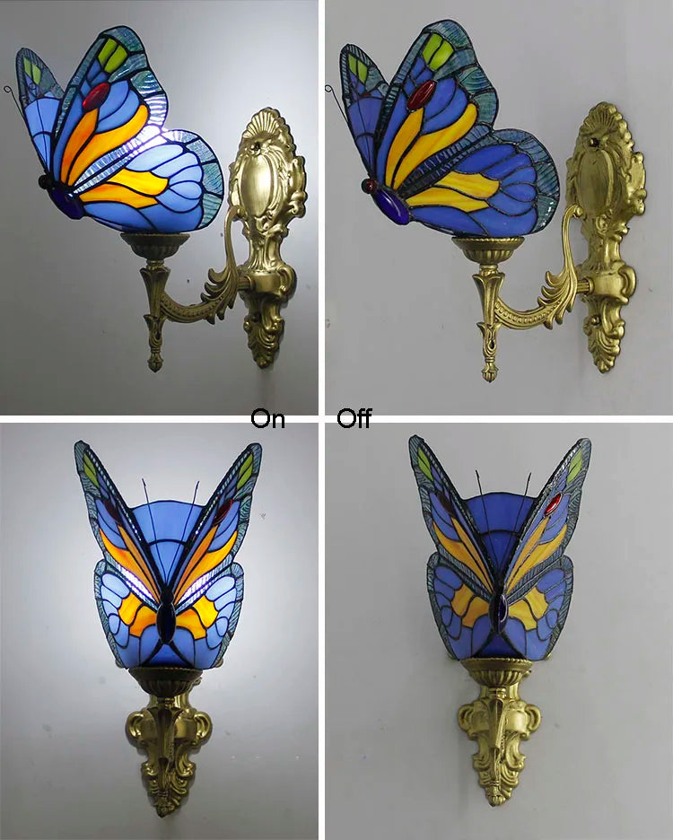 Artpad Stained Glass Lampshade Batterfly Pyramid Art Wall Lamp Led Bedside Study Asile Wall Mounted Lamp Up Or Down Lighting