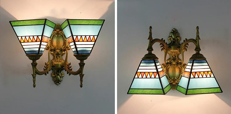 Artpad Stained Glass Lampshade Batterfly Pyramid Art Wall Lamp Led Bedside Study Asile Wall Mounted Lamp Up Or Down Lighting