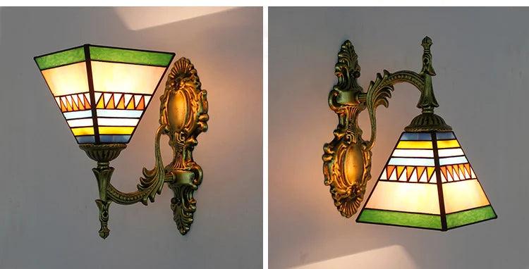Artpad Stained Glass Lampshade Batterfly Pyramid Art Wall Lamp Led Bedside Study Asile Wall Mounted Lamp Up Or Down Lighting