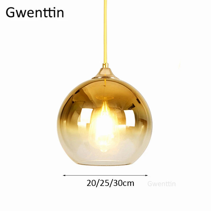 Gold Led Pendant Lights Modern Mirror Glass Hanging Lamp for Living Room Bedroom Kitchen Light Fixtures Suspension Luminaire E27