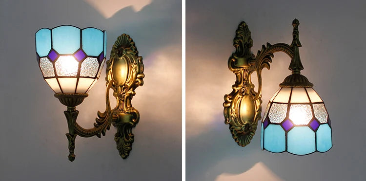 Artpad Stained Glass Lampshade Batterfly Pyramid Art Wall Lamp Led Bedside Study Asile Wall Mounted Lamp Up Or Down Lighting