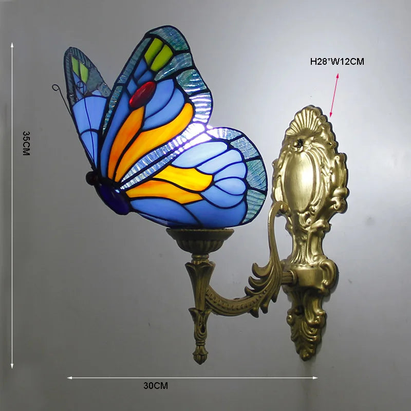 Artpad Stained Glass Lampshade Batterfly Pyramid Art Wall Lamp Led Bedside Study Asile Wall Mounted Lamp Up Or Down Lighting