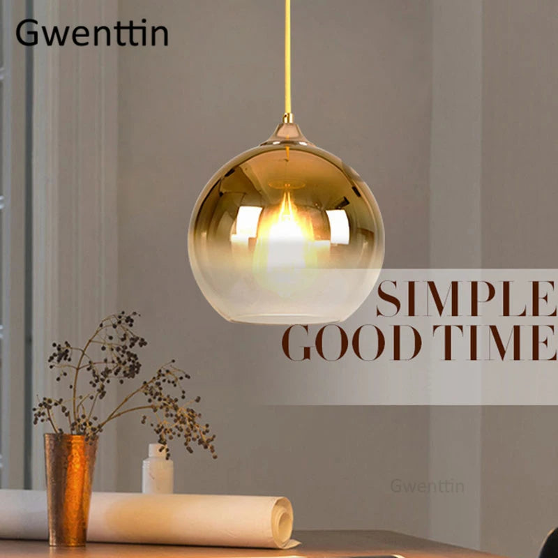 Gold Led Pendant Lights Modern Mirror Glass Hanging Lamp for Living Room Bedroom Kitchen Light Fixtures Suspension Luminaire E27