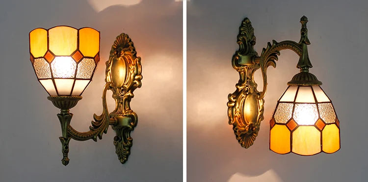 Artpad Stained Glass Lampshade Batterfly Pyramid Art Wall Lamp Led Bedside Study Asile Wall Mounted Lamp Up Or Down Lighting