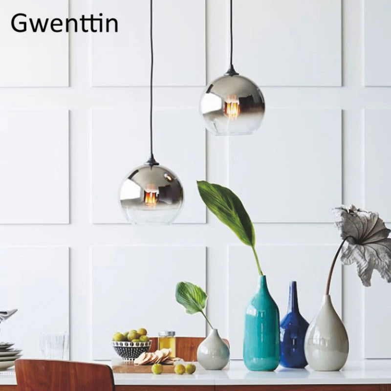 Gold Led Pendant Lights Modern Mirror Glass Hanging Lamp for Living Room Bedroom Kitchen Light Fixtures Suspension Luminaire E27