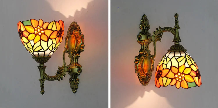 Artpad Stained Glass Lampshade Batterfly Pyramid Art Wall Lamp Led Bedside Study Asile Wall Mounted Lamp Up Or Down Lighting