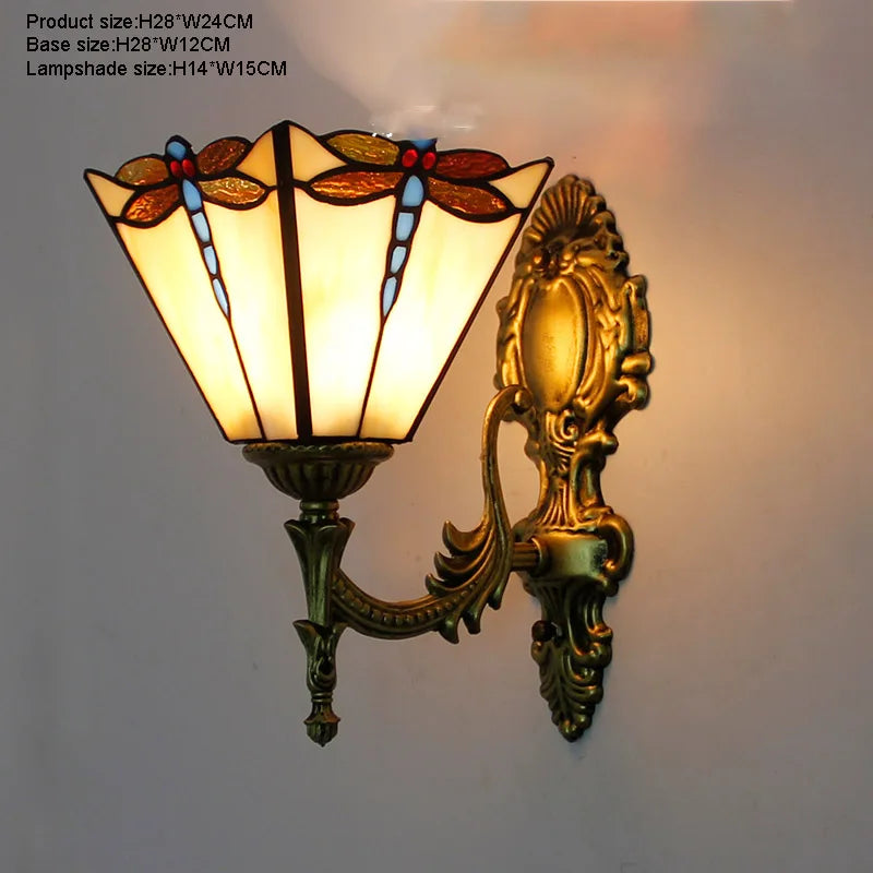 Artpad Stained Glass Lampshade Batterfly Pyramid Art Wall Lamp Led Bedside Study Asile Wall Mounted Lamp Up Or Down Lighting
