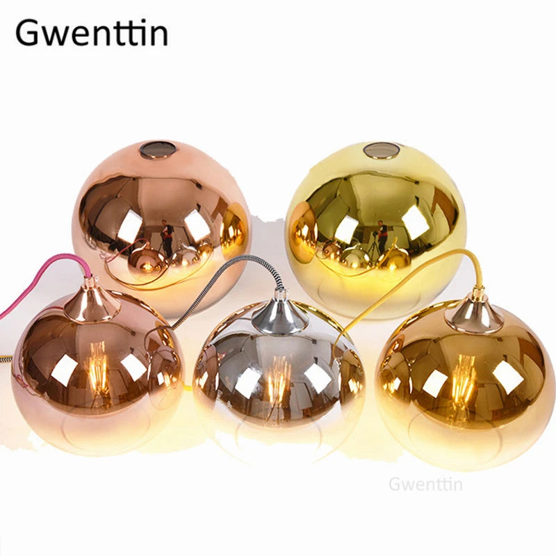 Gold Led Pendant Lights Modern Mirror Glass Hanging Lamp for Living Room Bedroom Kitchen Light Fixtures Suspension Luminaire E27